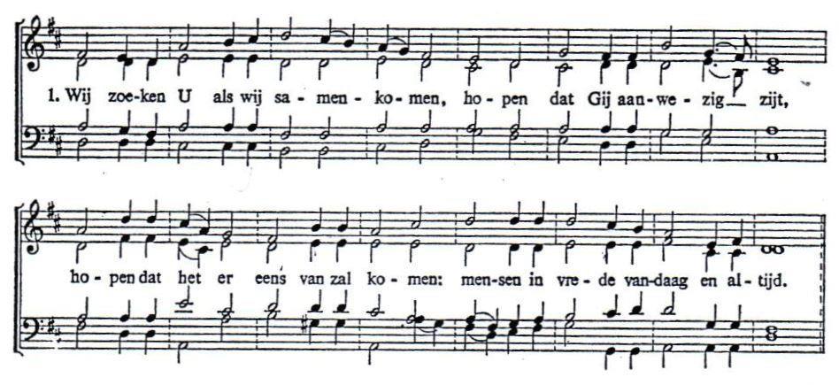 We komen samen.er klinkt muziek Welkom en mededelingen Op de drempel van deze dienst De gemeente gaat staan. We zingen het aanvangslied: Wij zoeken U als wij samenkomen.