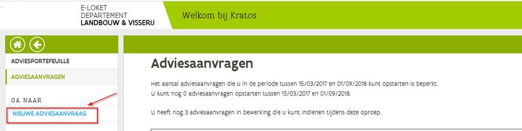 2 NIEUWE ADVIESAANVRAAG MAKEN Na klikken op de KRATOS-tegel komt u op