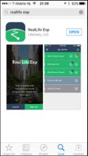 Deze app is te vinden in de App Store of in Google Play door Reallife Exp als zoekterm te gebruiken. Ter illustratie zijn hieronder schermafbeeldingen te zien van beide typen smartphones.