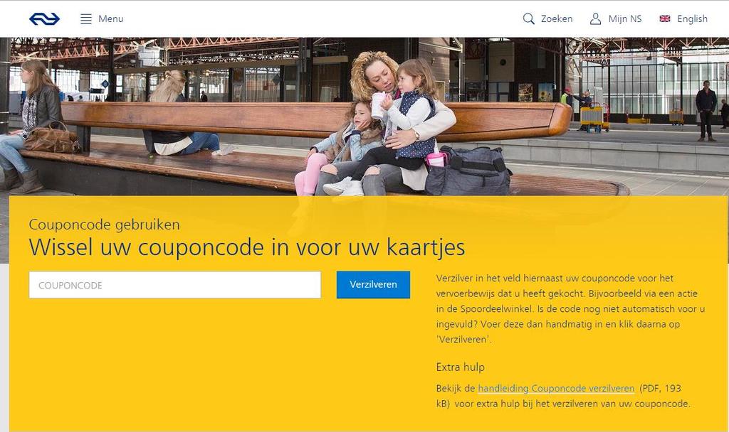 2 Unieke code invoeren Op jouw e-ticket staat een speciale link naar de bestelpagina van de NS: https://www.ns.