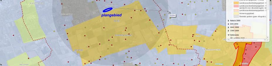 Afbeelding: ligging plangebied ten opzichte van veehouderijen (bron: webbvb Brabant kaart, d.d. 2 mei 2012