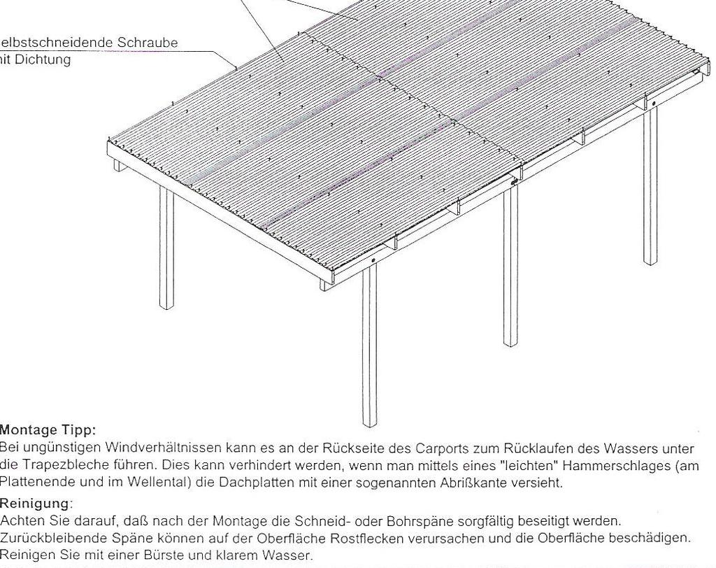 Notice de montage Carport pour mobilhome Page 12 Montage couverture en toiles ondulées Quand on ne peut pas monter la couverture immédiatement après le déballage, on doit stocker les plaques sur un