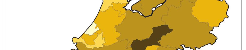 Uit de figuur kan worden afgeleid dat de laagste dichtheden in Den Haag,