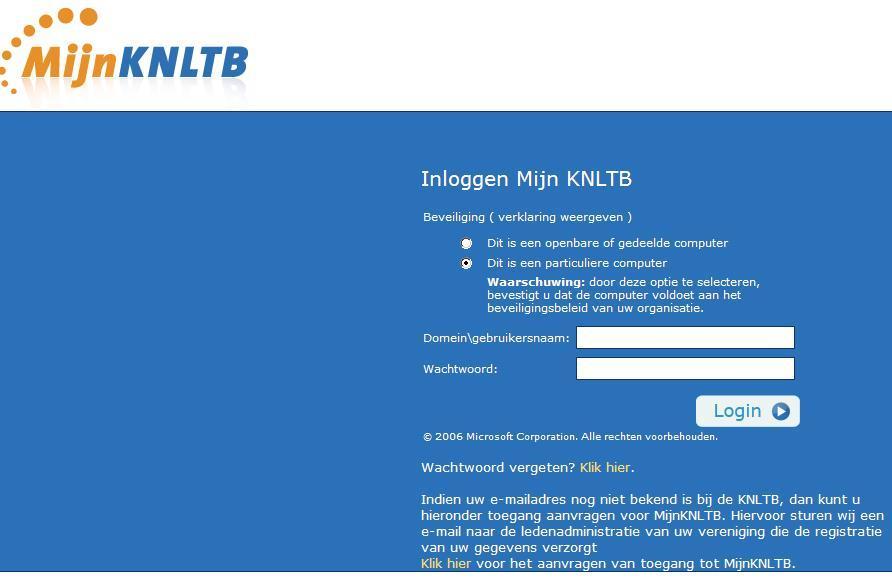 Het aanvragen van een toernooi is mogelijk via ServIT. Hiervoor dient u in te loggen in MijnKNLTB: Stap 1: inloggen in MijnKNLTB via www.mijnknltb.nl. Indien u nog geen MijnKNLTB-account heeft, dient u er een aan te vragen via www.