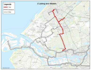 Figuur 16 Leiding door het Midden en Leiding over West Bron: gemeente Den Haag. Naast de Leiding door het Midden, kan ook restwarmte uit Rotterdam worden geleverd via de Leiding over West (Figuur 16).