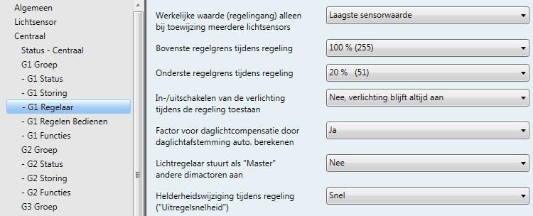 ABB i-bus KNX 3.2.3.2.5 Parametervenster - Gx Regelaar In dit parametervenster worden de instellingen voor de lichtregelaar uitgevoerd.