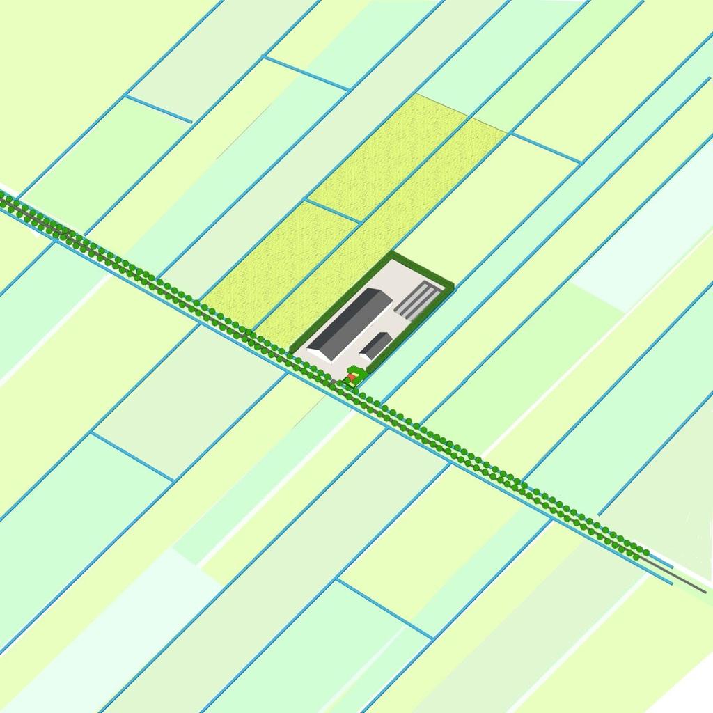 muren van de silo s hebben een hoogte van 2 meter. De werktuigenberging, voor het stallen van de werktuigen, is 20 bij 40 meter en heeft een goot- en bouwhoogte van achtereenvolgens 4 en 8 meter.