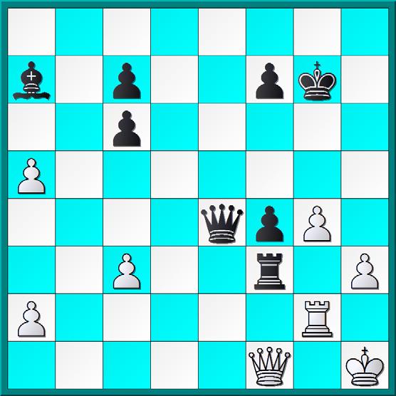 Dd1 Te3 Na een aantal minder sterke zetten van beide spelers heeft Zwart het juiste pad weer gevonden. Hij staat nu wel op winst (CW). 33.Pf3 De4 34.bxa5 La7 35.Df1 Txf3 28 Dh6 Sterker 28...axb4 29.