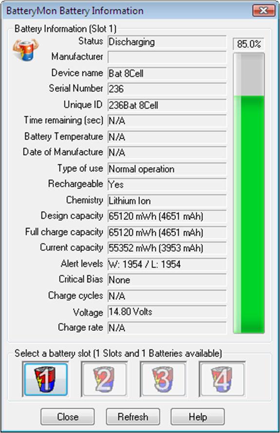 BatteryMon heeft de volgende kenmerken: - De batterijlading wordt weergegeven in real time, samen met enkele trendlijnen.