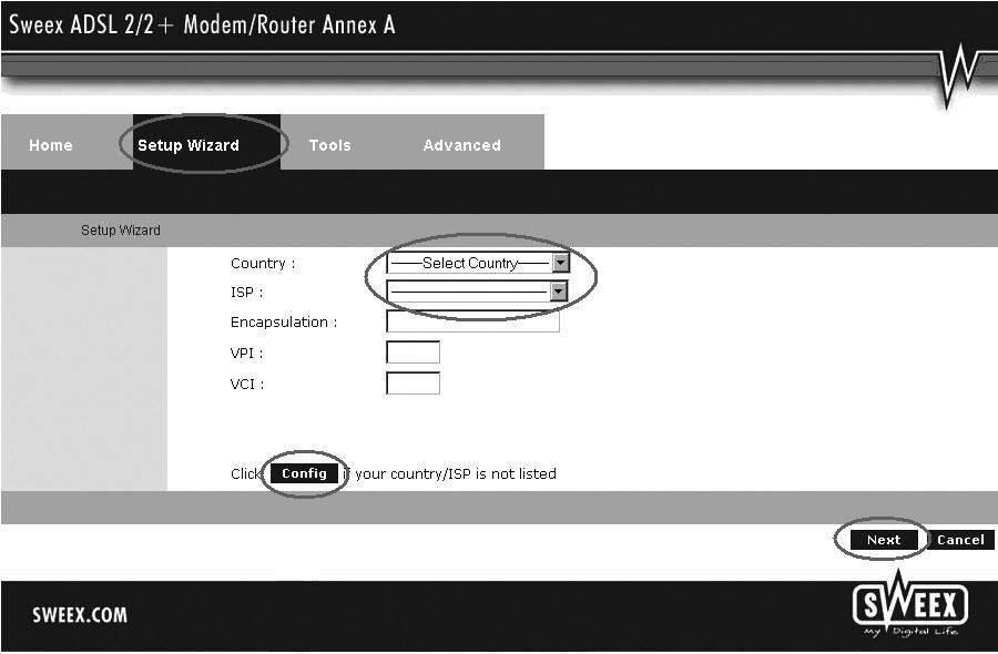 Instellen van de Internet Provider (ISP) Om het installatiegemak te vergroten beschikt de Sweex ADSL 2 Modem over een voorgeprogrammeerde lijst met provider instellingen.