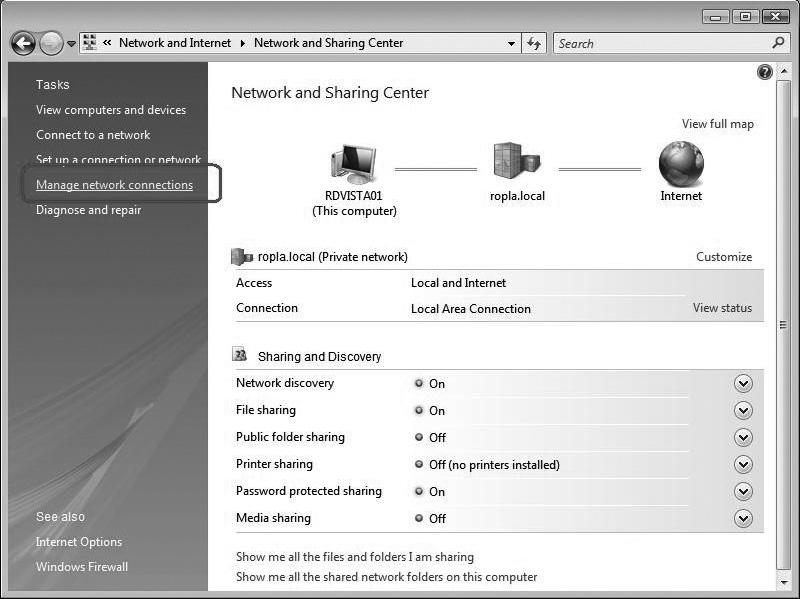 Computer configureren om verbinding te maken met de modem Windows Vista Ga links