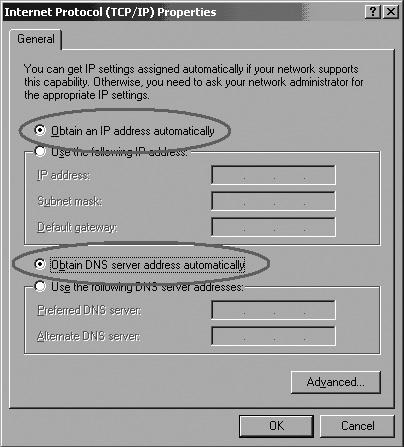 Selecteer de opties Automatisch IP adres toewijzen ( Obtain an IP address automatically ) en Automatisch DNS server adres toewijzen ( Obtain DNS server address