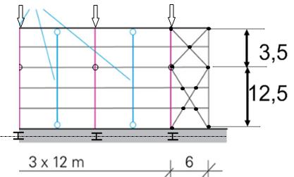 Opgave 5 (30 punten = 10+20 ) Opnieuw de hal uit voorgaande vraag. De kolommen (S235) in de langsgevel worden door de horizontale regels; die verbonden zijn met de windbokken; horizontaal gesteund.