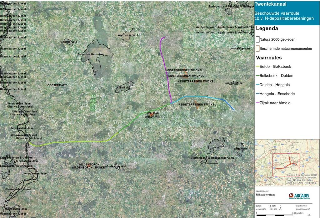 Bijlage 2 Bijlage natuur Beschermde gebieden Natura 2000 en Beschermde natuurmonumenten In onderzoek naar stikstofdepositie zijn de vaarwegen Twentekanalen en zijtak naar Almelo beschouwd.