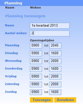 Plannen Het toevoegen van een nieuwe planning begint met het geven van een naam van de planning en het bepalen van de planningscyclus.