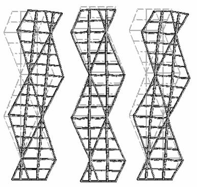 Wat opvalt is de vervorming van de verticale megakolommen in het midden van het gebouw. Bij variant 2A vervormen deze in de uiteindelijke situatie veel sterker dan bij variant 3A het geval is.
