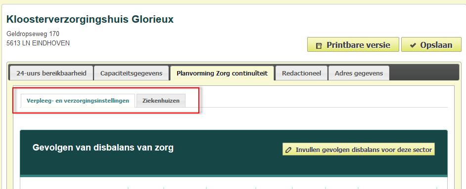 Als een organisatie is gekoppeld aan meerdere sectoren en er dus meerdere sectorspecifieke disbalansen van zorg ingevuld kunnen worden dan worden deze beschikbaar gemaakt op het tabblad Planvorming