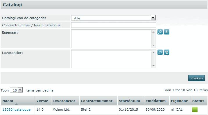 4.2 Artikelen zoeken via de lijst van catalogi Kies in het hoofdmenu de optie Catalogi. Gebruik eventueel de filters o Categorie om enkel de catalogi van een bepaalde categorie te zien.