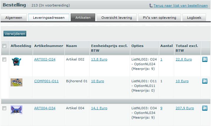 6.3.3 Bestelling: tabblad Artikelen Afbeelding 42: Artikelen Op het tabblad Artikelen vind je het overzicht van de artikelen in