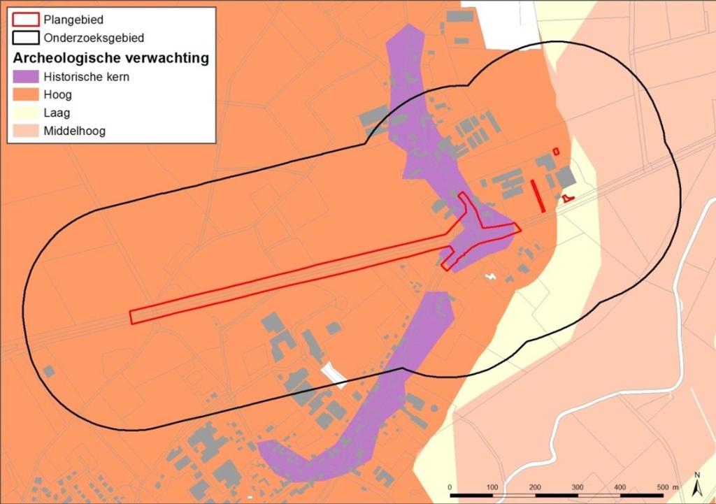 Afbeelding 5. Gemeentelijk beleidsadvies- en archeologische verwachtingskaart (ODZOB). Op afbeelding 3 is te zien dat het plangebied door verschillende archeologische verwachtingszones loopt.