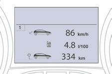 Controle tijdens het rijden Boordcomputer De boordcomputer geeft actuele informatie over het rijden (actieradius, brandstofverbruik...).