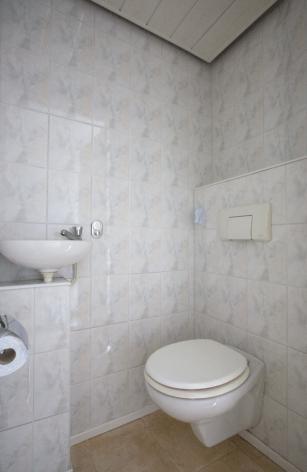v. vloerverwarming Wandafwerking: spachtelputz / behang Plafondafwerking: sauswerk Toiletruimte Keurige toiletruimte met zwevend toilet en fonteintje.