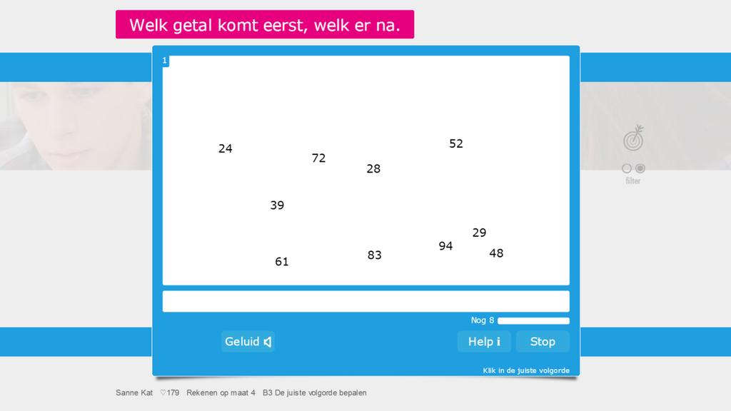 Een voorbeeld een oefening kennis van de structuur van de getallenrij tot 100 uit oefening B3.