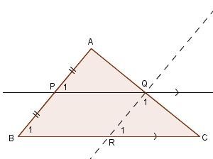 Stelling van de middenparallel (1) De lijn door het midden van een zijde van een driehoek en evenwijdig met een tweede zijde gaat door het midden van de derde zijde.