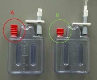 8. Controleer de zuigkracht: A. Als de harmonica zoals bij pot A volledig open staat, is er geen zuigkracht. In dat geval kunt u de pot niet langer gebruiken. B.