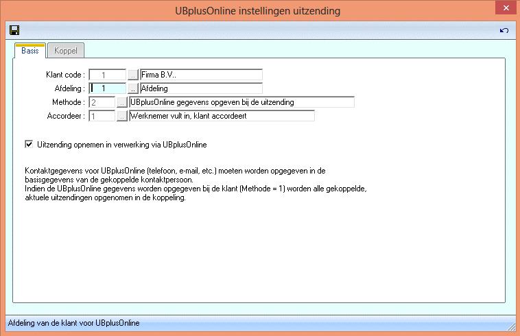 2.3.1 Gebruik UBplusOnline per uitzending instellen In het invulscherm UBplusOnline instellingen klant kunt u ook de methode selecteren UBplusOnline gegevens opgeven bij uitzending.