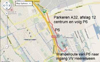 Parkeren en routebeschrijving In verband met de verwachte parkeerdrukte verzoeken wij alle teams om de bussen en auto s te parkeren op parkeerplaats P6 van SC Heerenveen om vervolgens wandelend naar