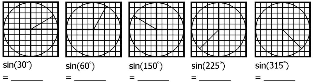 Opgaven 1 Opgave 1 In elk van de onderstaande figuren is een eenheidscirkel afgebeeld. Ook is er in elke figuur een hoek getekend. Lees in elk van de figuren de bijbehorende sinus af.