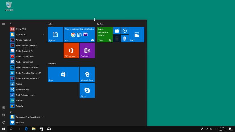 18 Windows 10 Het menu Start is groter: U gaat weer terug naar het kleinere formaat van het menu Start: Versleep de bovenrand van het