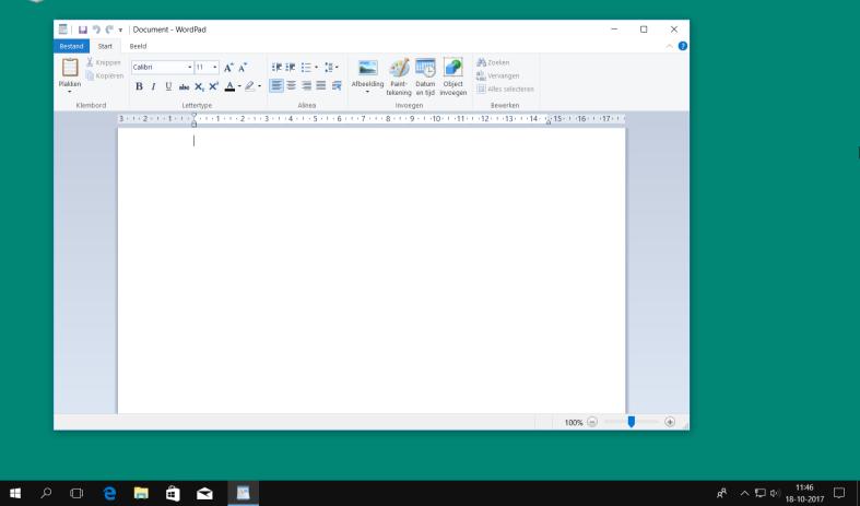 20 Windows 10 U ziet de programma s in de map Accessoires: U opent een programma in het menu Start door erop te klikken: Sleep, indien nodig, het schuifblok een stukje omlaag WordPad is geopend op