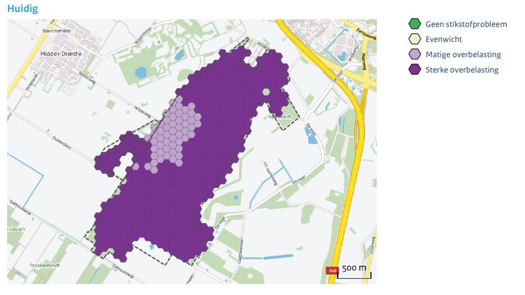 Figuur 5.5. Samenvattend overzicht van de huidige stikstofbelasting in Witterveld.