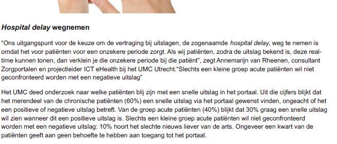 Achtduizend unieke maandelijkse gebruikers voor inzage dossier UMC Utrecht smarthealth.