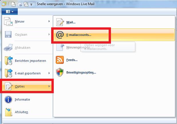 Instellingen Windows Live Mail IMAP Hieronder wordt beschreven hoe u uw account in