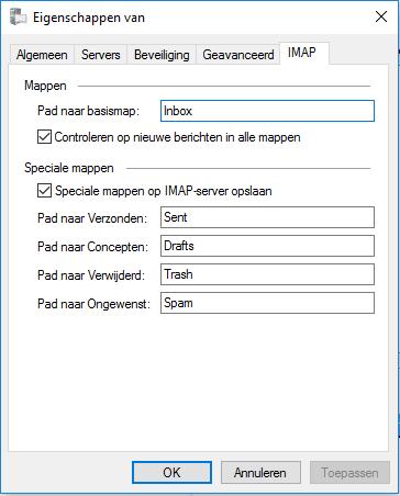 Om de correcte IMAP mappen aan de Windows Live mappen te koppelen dient u nadat uw account is ingesteld het volgende te doen. Klik in het menu op Bestand ; vervolgens Opties en kies dan Emailaccounts.