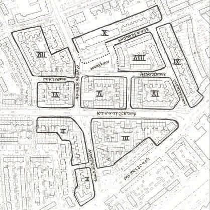 De tweede fase betrof het resterende gedeelte, zijnde 149 woningen en drie winkels in de blokken I-IV en VII.