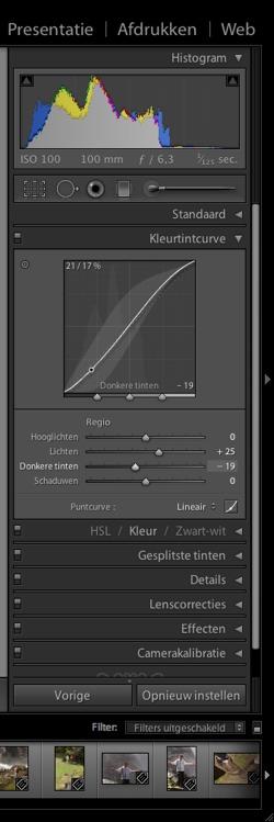 Menu Kleurtintcurve Met deze hulpmiddelen pas je de hooglichten,