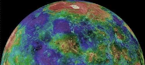 Venus Druk oppervlak 90 atm relatief jong 96% CO 2 Dus Broeikaseffect T=700K Wolken van zwavelzuur windsnelheid