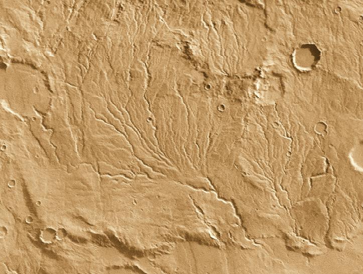 Mars Oud oppervlak zie stroompatronen en kraters
