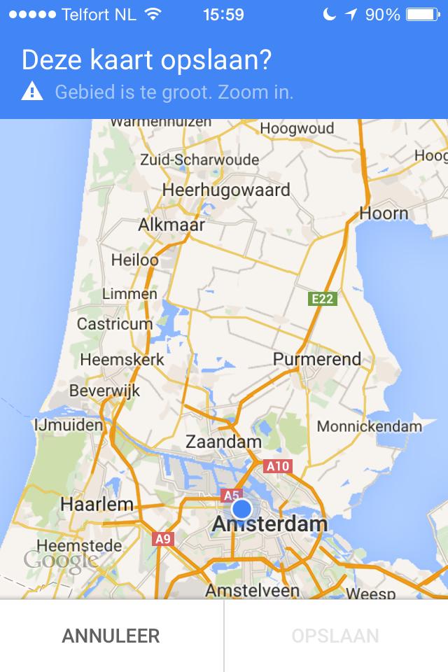 Bij Google Maps kunnen naast automatische caching ook gebieden geselecteerd worden om offline op te slaan, mits