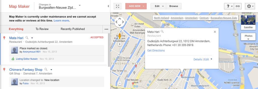 Google Map Maker. De dienst kreeg zware kritiek uit de opensource-beweging omdat alleen Google de aanvullingen kan en mag gebruiken. "Google is en blijft eigenaar van je noeste arbeid.