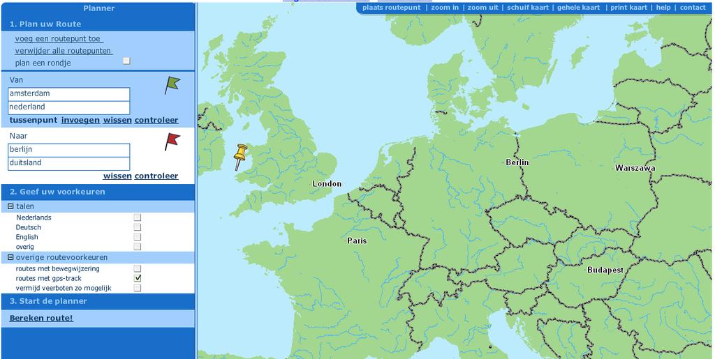 Routeplanner Europa Via de site fietsrouteplanner.