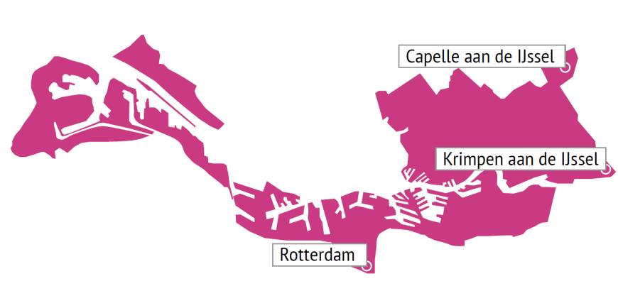 Er is sprake van een relatief geconcentreerde regio: één grote stad (14 deelgebieden), en daarnaast twee gemeenten (Capelle aan de IJssel en Krimpen aan de IJssel), deels als overloop gemeenten voor