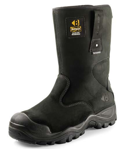 Buckshot 2 S3 HRO SRC BSH010BK Werklaars Black Crazy Horse leder Waterdicht De Buckler Boots Buckshot modellen bestaan uit veiligheidschoeisel met aangespoten rubberen zolen met een PU