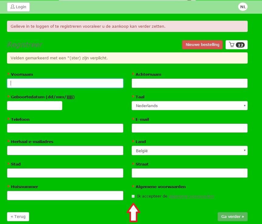 3. Registratie ticketkoper Bij het eerste gebruik van dit ticketingsysteem, moeten ALLE ticketkopers zich registreren voor ze de reservatie kunnen afronden en de betaling kan uitgevoerd worden.