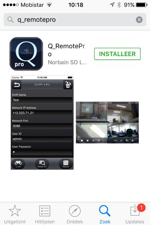 Hier kiest u de app Q-RemotePro (gratis) Installeer