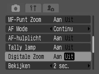 De digitale zoom gebruiken Opnamemodus * Deze kan niet worden ingesteld in de modi en. U kunt de digitale zoom combineren met de optische zoom voor vergrotingen en opnamen.